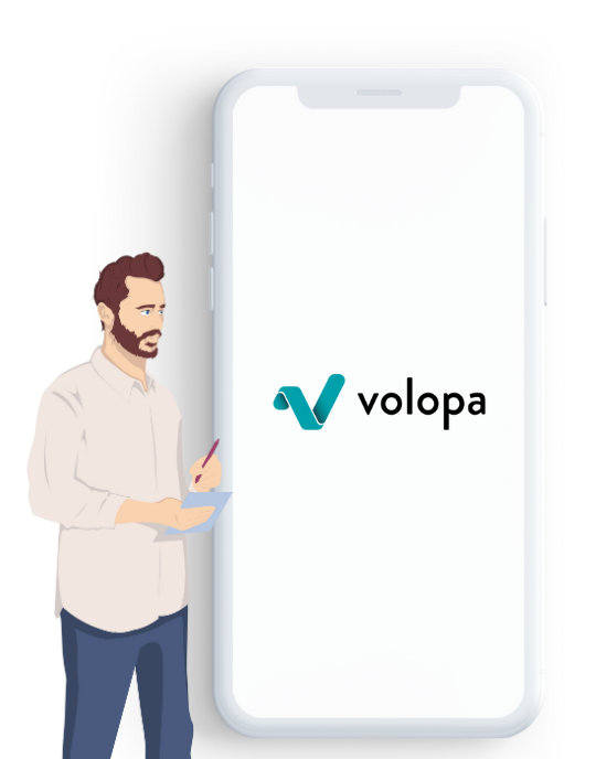 Volopa animation + smart phone with Volopa logo