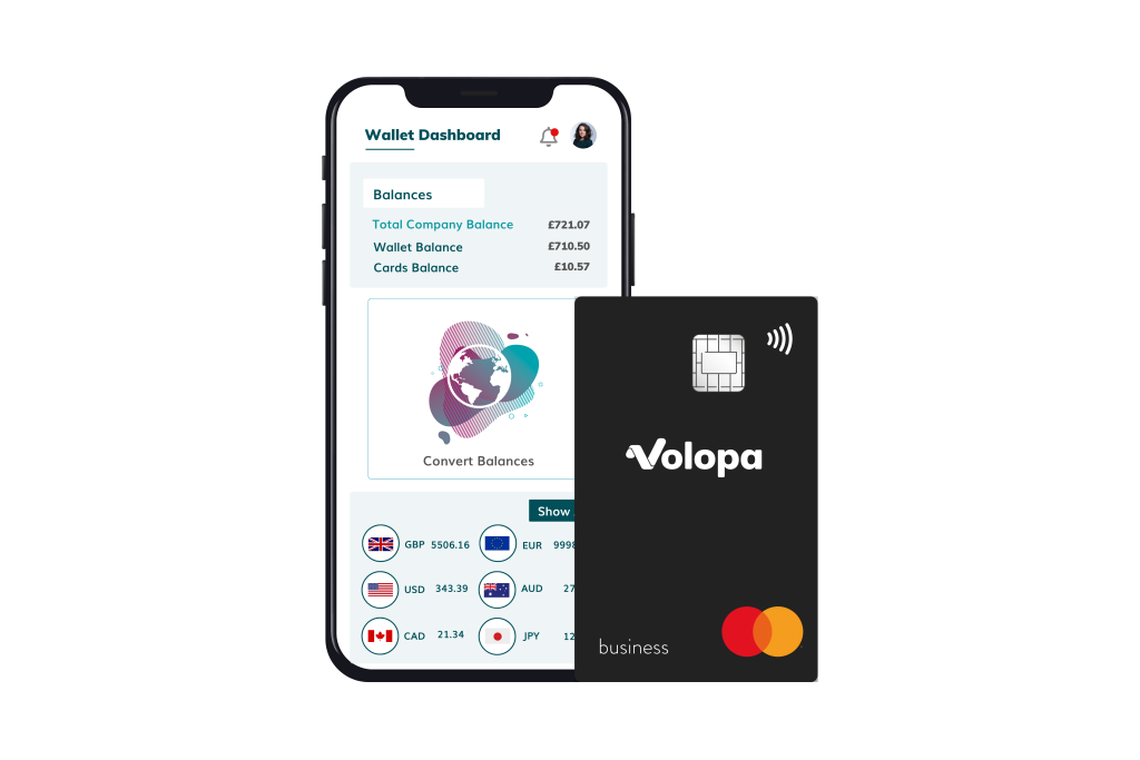 Volopa phone app dashboard and card