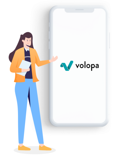 Woman pointing at Volopa mobile platform